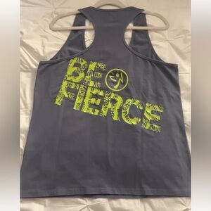ZUMBA TOP - GRAY WITH GREEN NEON LETTERS